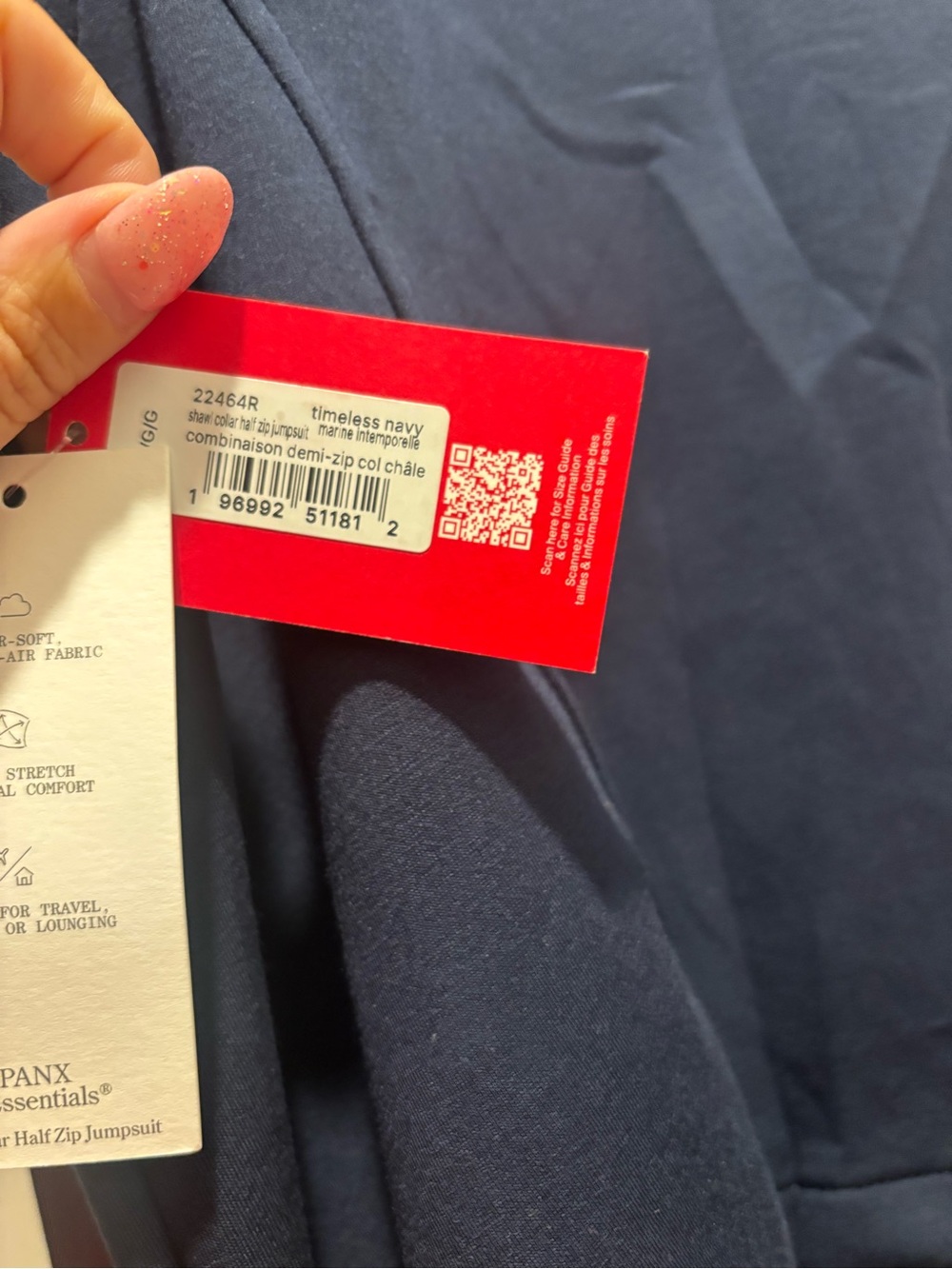SPANX AirEssentials Shawl Collar Half Zip Jumpsuit Large Reg Timeless Navy NWT - Picture 11 of 12